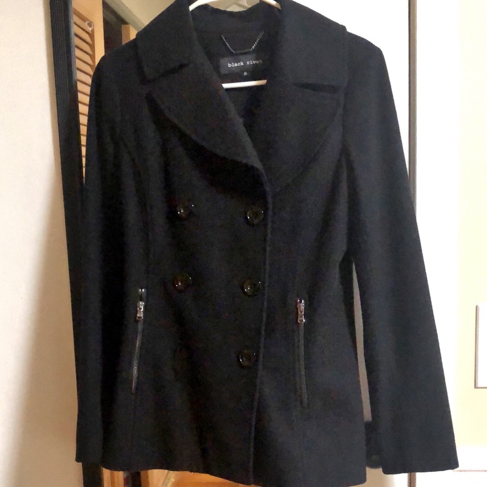 Black rivet wool coat- xs